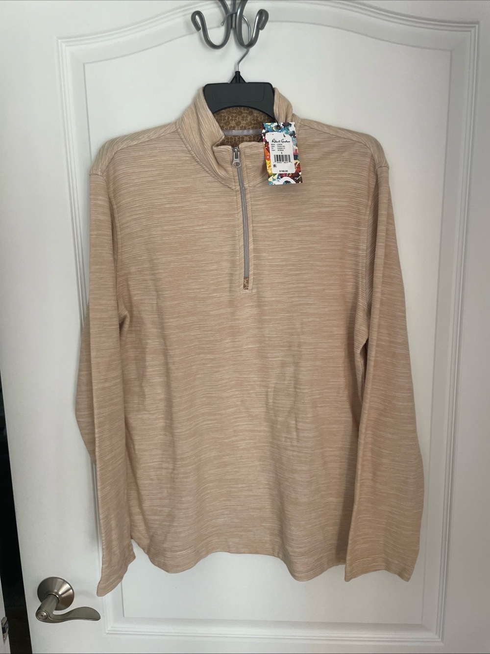 $188 New Robert Graham Ledson Quarter Zip Pullover Men Small S Oatmeal NWT